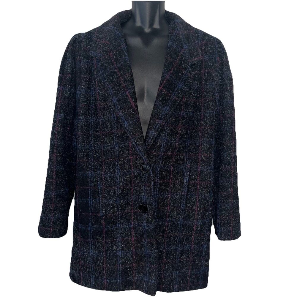 Vintage New York Girl Women's 16 Wool Window Pane Plaid Midi Coat Union Made USA